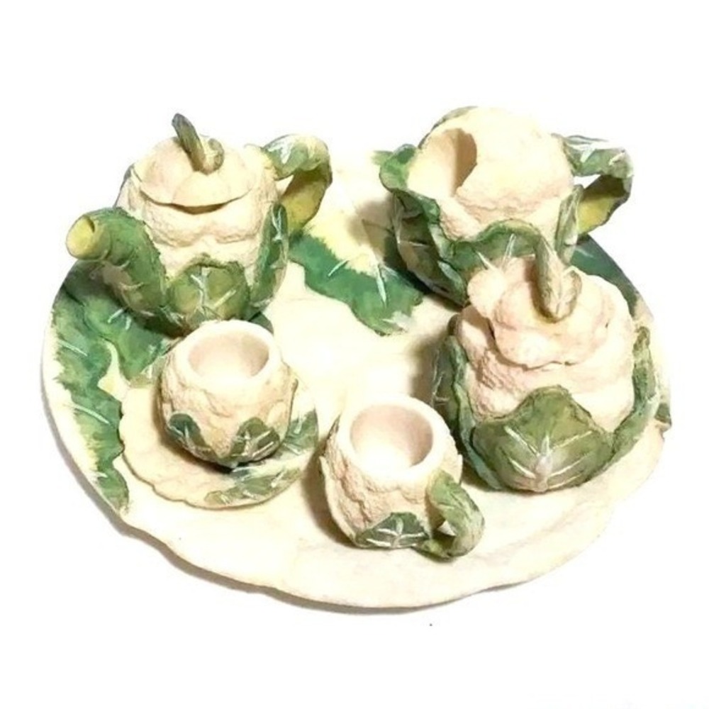 Young's Inc 1995 Cauliflower Teaset 10pc Mini Novelty Resin Collectible NIB VTG